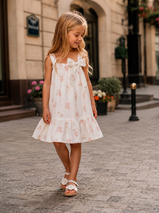 Robe fleurie avec nœud 6-10 ans