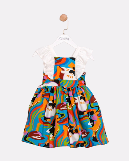 Robe imprimée à volants et nœud