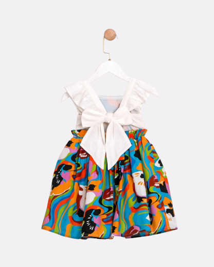 Robe imprimée à volants et nœud