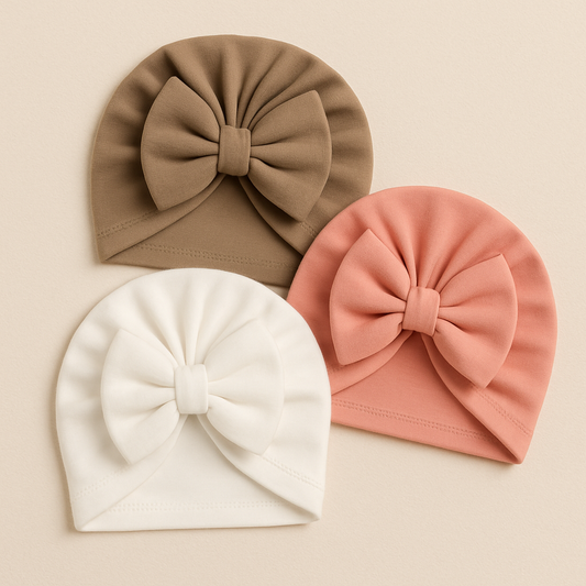 🎀 Turban Bébé Uni avec Grand Nœud – Élégance Simple & Confort Absolu 🎀